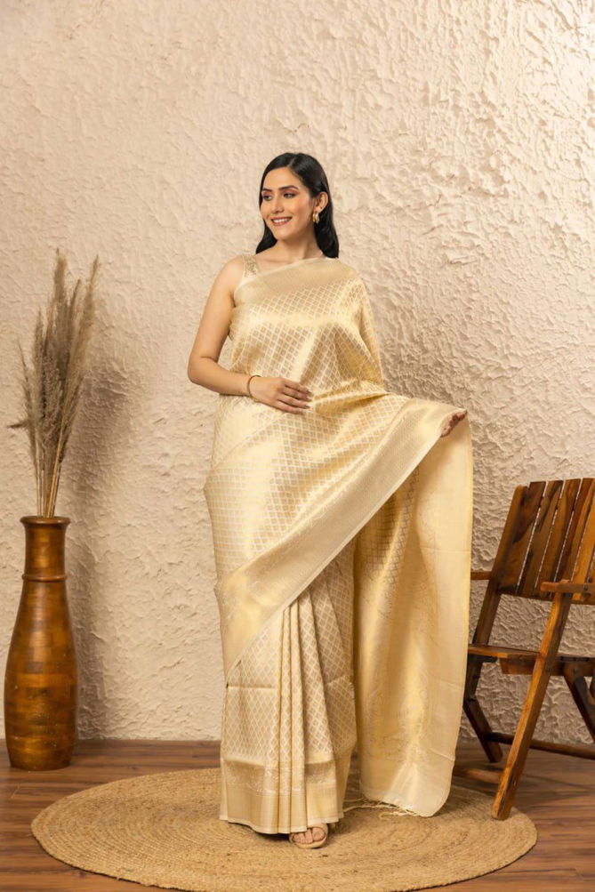 Offwhite By Aab Designer Soft Lichi Silk Saree Suppliers In India